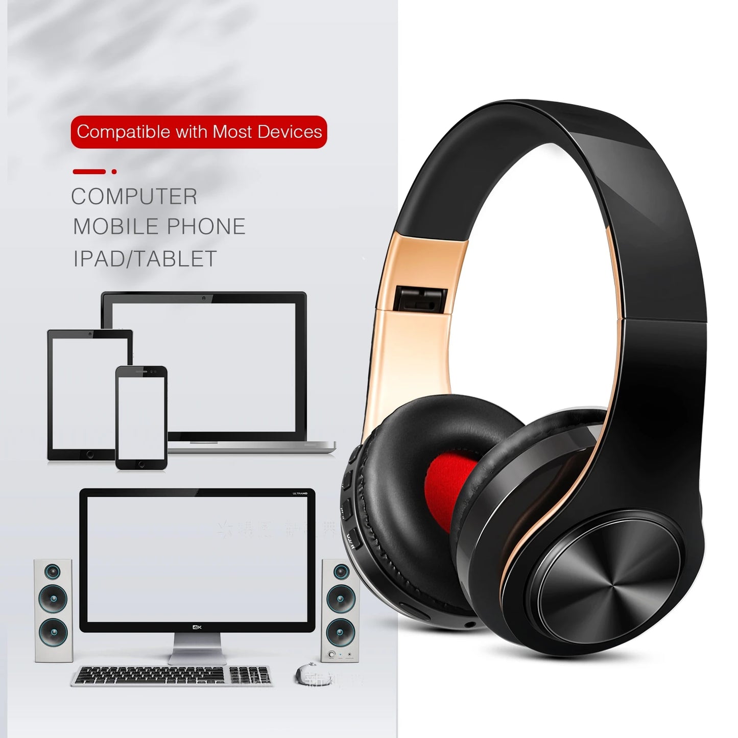 Gold Wireless Bluetooth Headphones with Built-in Mic – Universal for Android & iOS | MyPhoneAura