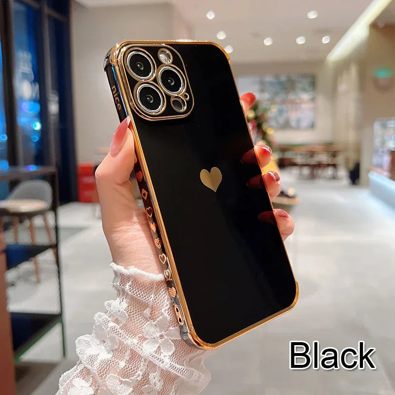 Electroplated Love Heart Case – iPhone 11–16 Series | MyPhoneAura