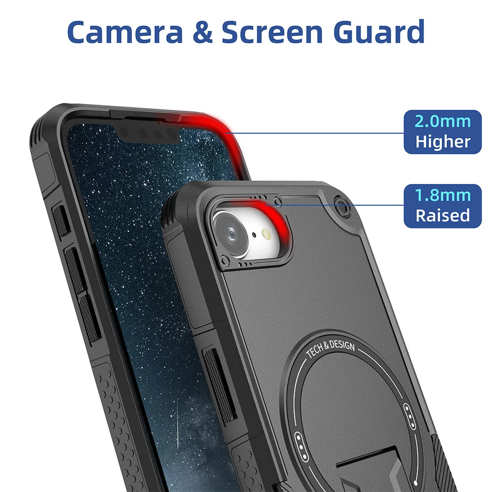 MyPhoneAura Armor Shockproof Case with Stand for iPhone 12–17 Series (Pro, Pro Max, Plus, Air)