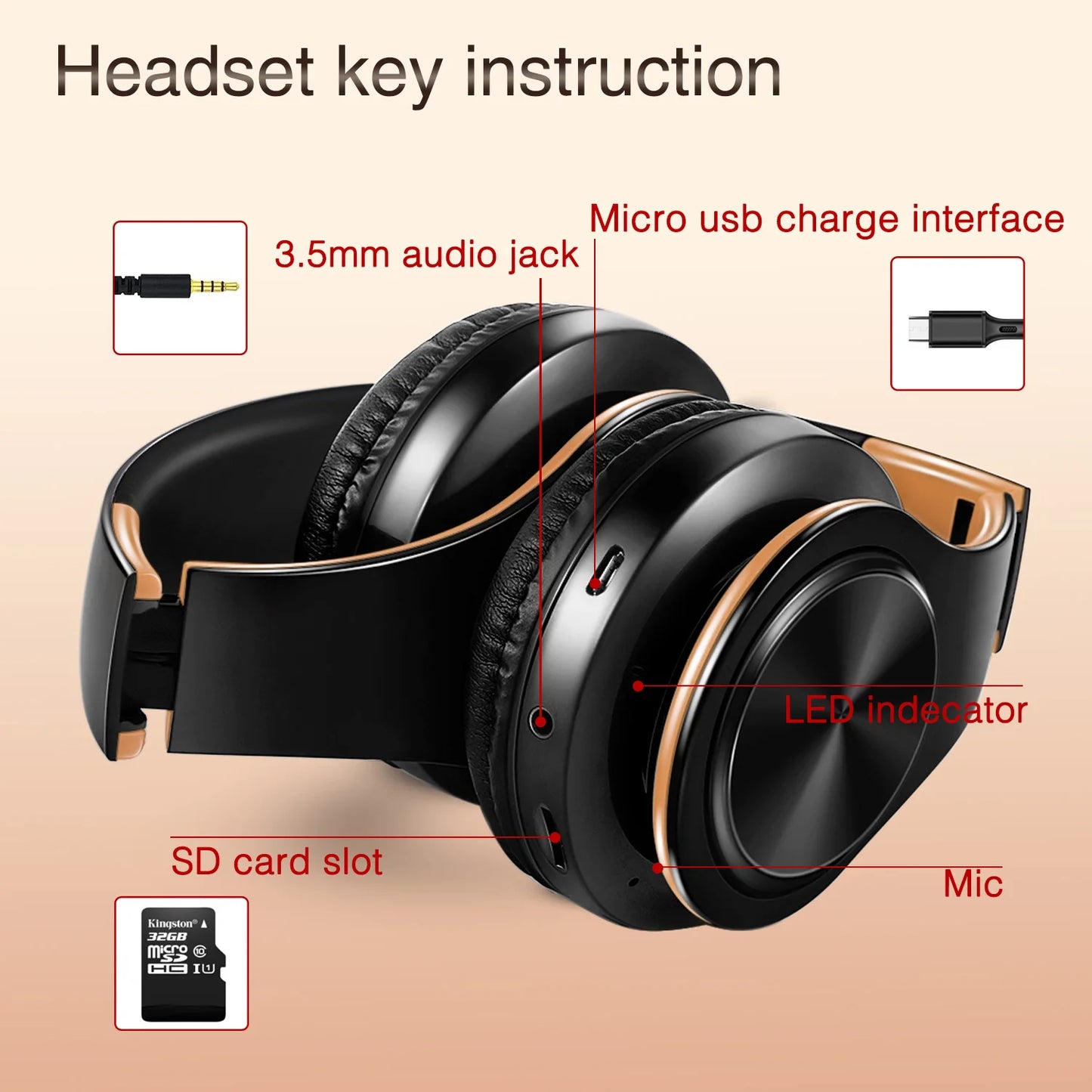 Gold Wireless Bluetooth Headphones with Built-in Mic – Universal for Android & iOS | MyPhoneAura