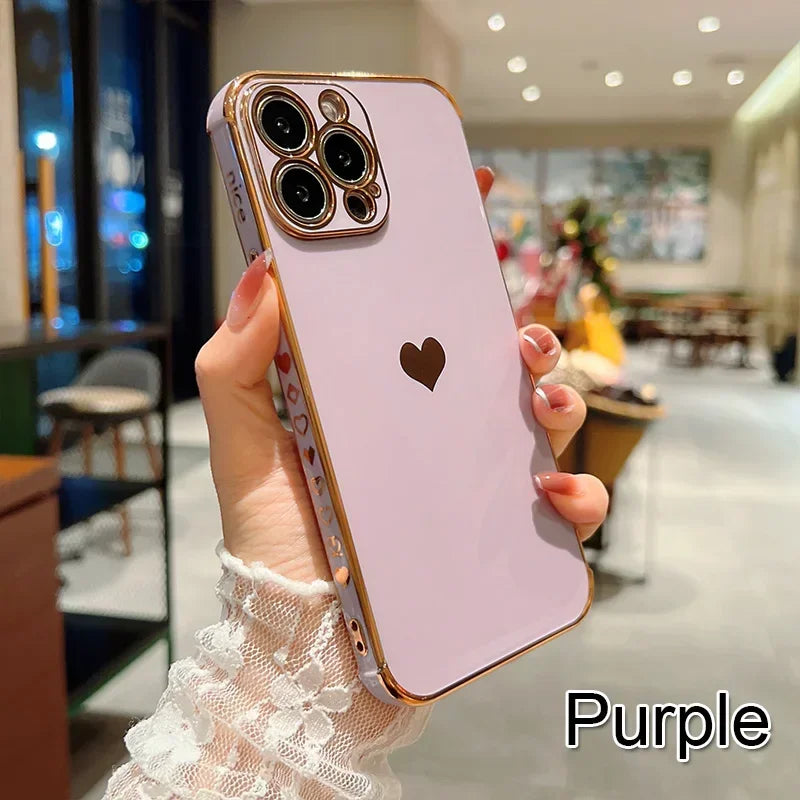 Electroplated Love Heart Case – iPhone 11–16 Series | MyPhoneAura