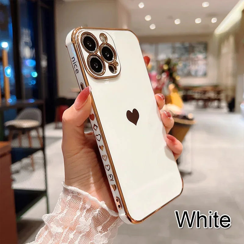 Electroplated Love Heart Case – iPhone 11–16 Series | MyPhoneAura