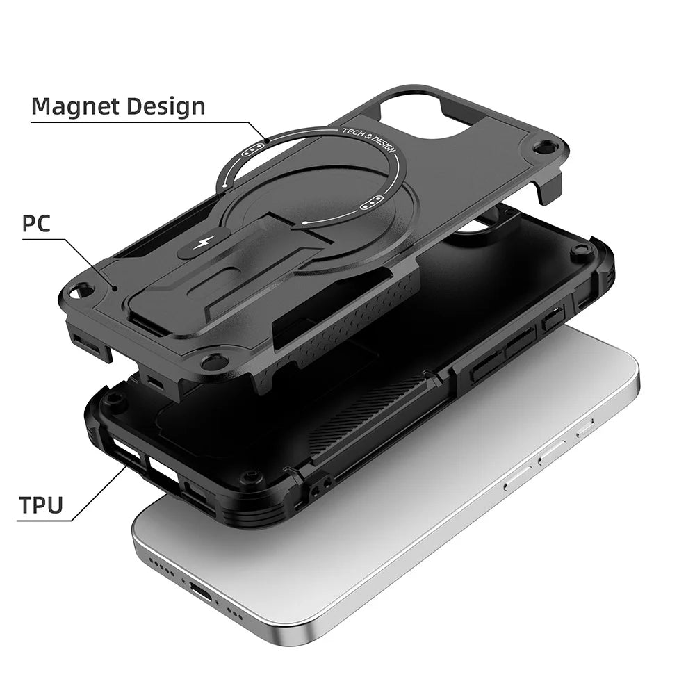 MyPhoneAura Armor Shockproof Case with Stand for iPhone 12–17 Series (Pro, Pro Max, Plus, Air)