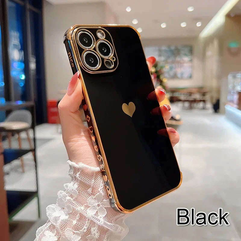 Electroplated Love Heart Case – iPhone 11–16 Series | MyPhoneAura