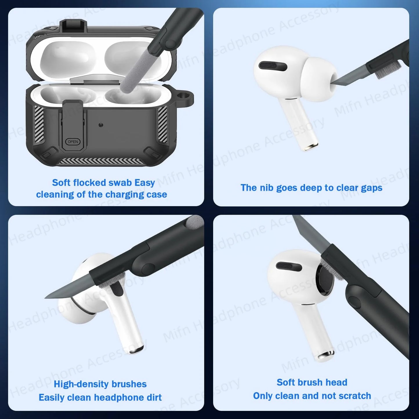 My Phone Aura luxury protective case with cleaner kit for AirPods Pro – anti-fall switch design