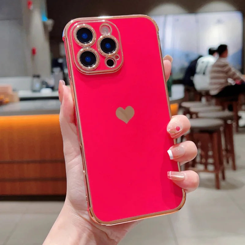 Electroplated Love Heart Case – iPhone 11–16 Series | MyPhoneAura