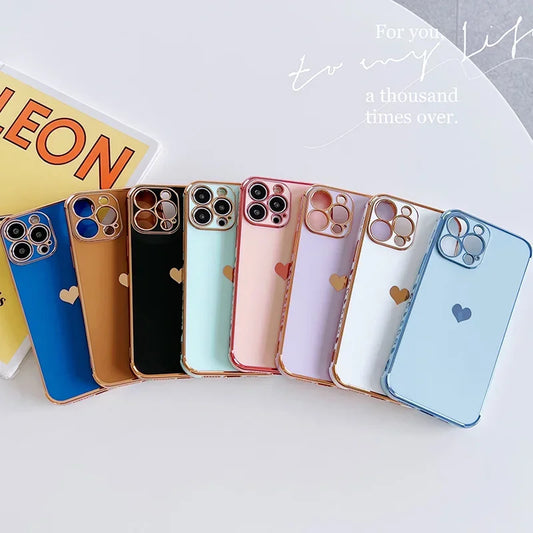 Electroplated Love Heart Case – iPhone 11–16 Series | MyPhoneAura