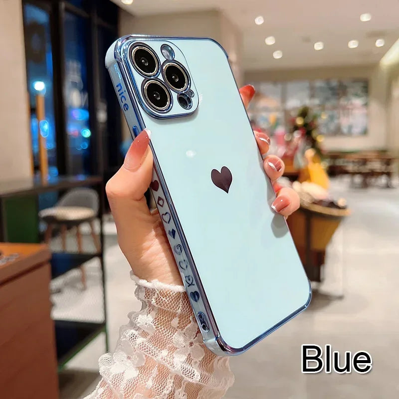 Electroplated Love Heart Case – iPhone 11–16 Series | MyPhoneAura