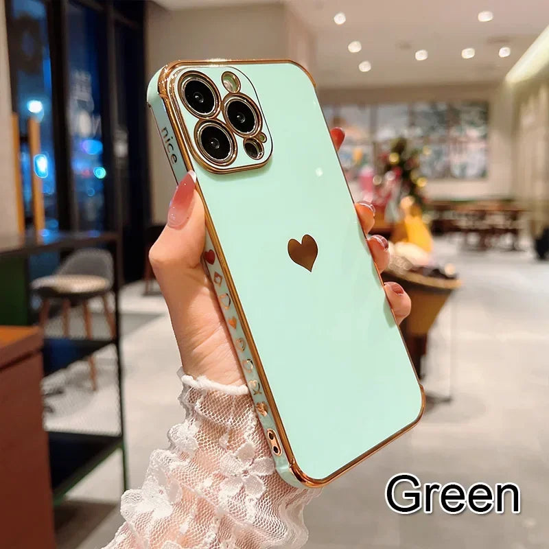 Electroplated Love Heart Case – iPhone 11–16 Series | MyPhoneAura